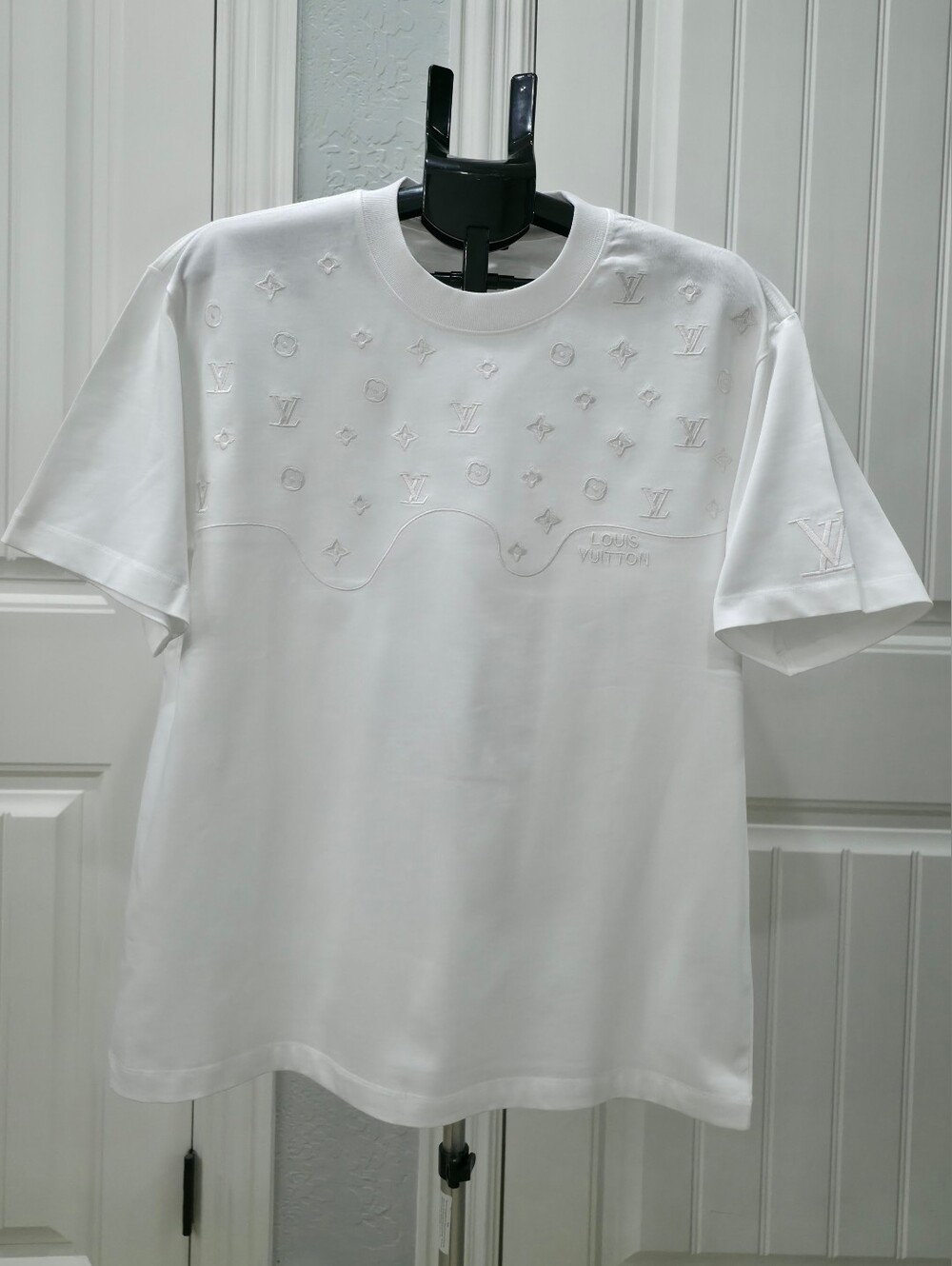 Louis Vuitton White Embossed Monogram Crew Tee
